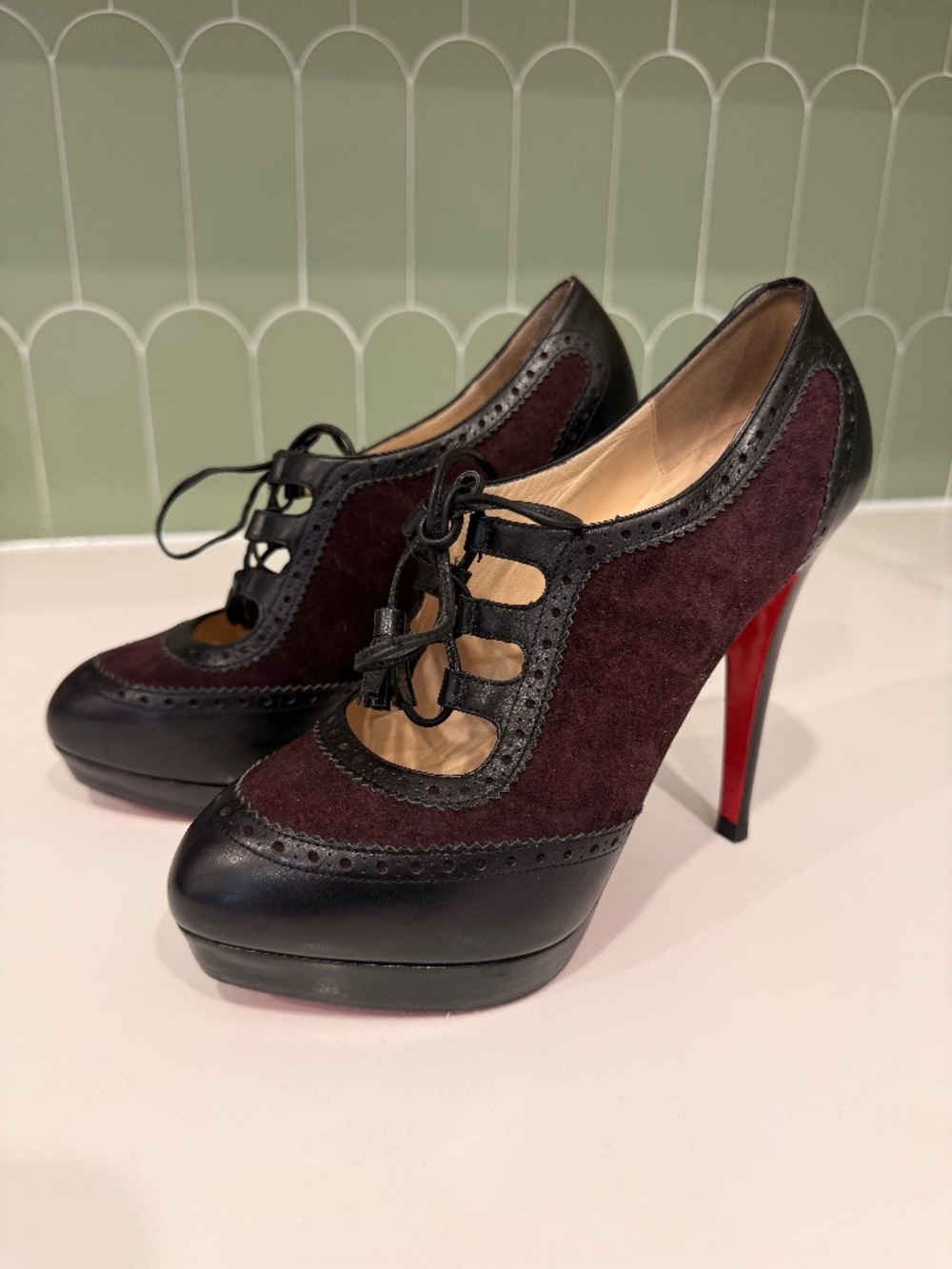 Christian Louboutin Lace Up platform heels- leather and suede